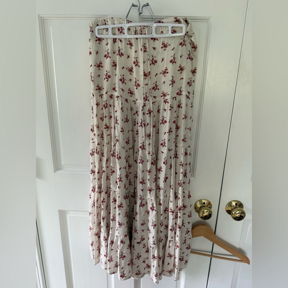 Free People Cream Maxi Skirt with Red Floral Print